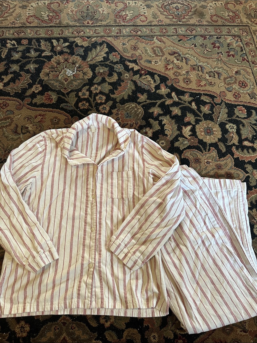 Garnet Hill Cream and Red Striped 100% organic Cotton Pajama Set